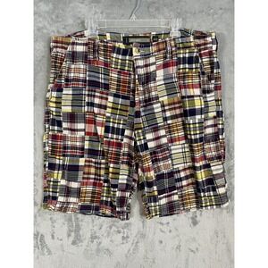 Old Navy Shorts Sz‎ 40 Multi Plaid Madras Patchwork Chino Flat Front Loose Fit